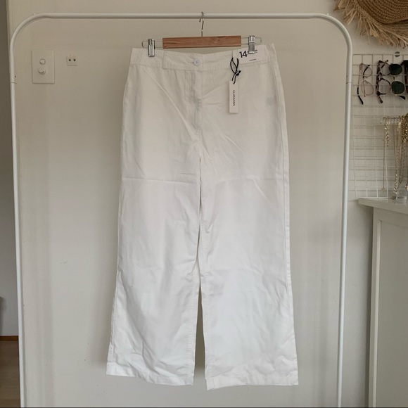 Glassons white cotton high-waisted wide leg pants - Picture 2 of 2